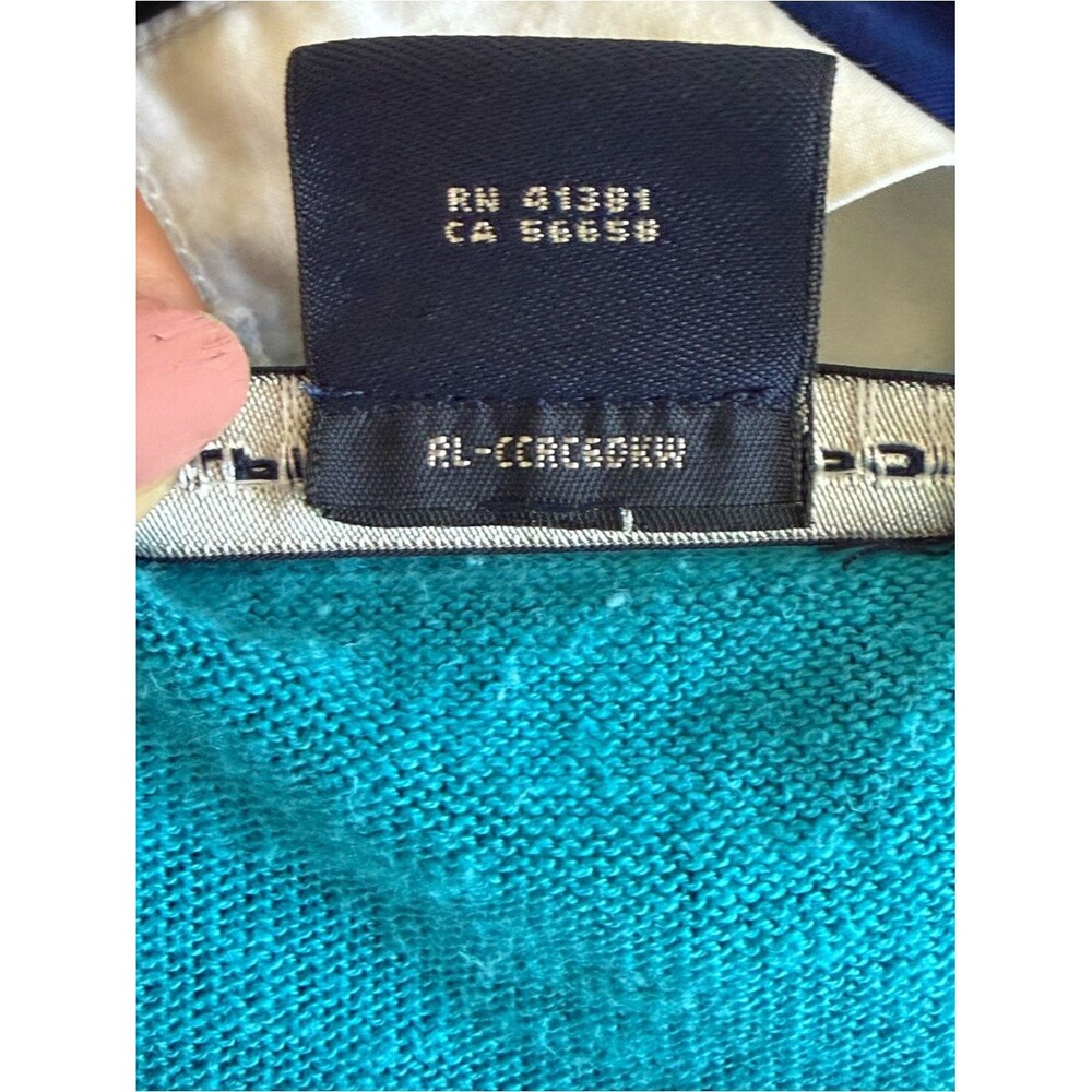 Ralph Lauren Sport Teal V-Neck Button Cardigan Cotton Linen XL Pony Logo Preppy - Picture 13 of 15